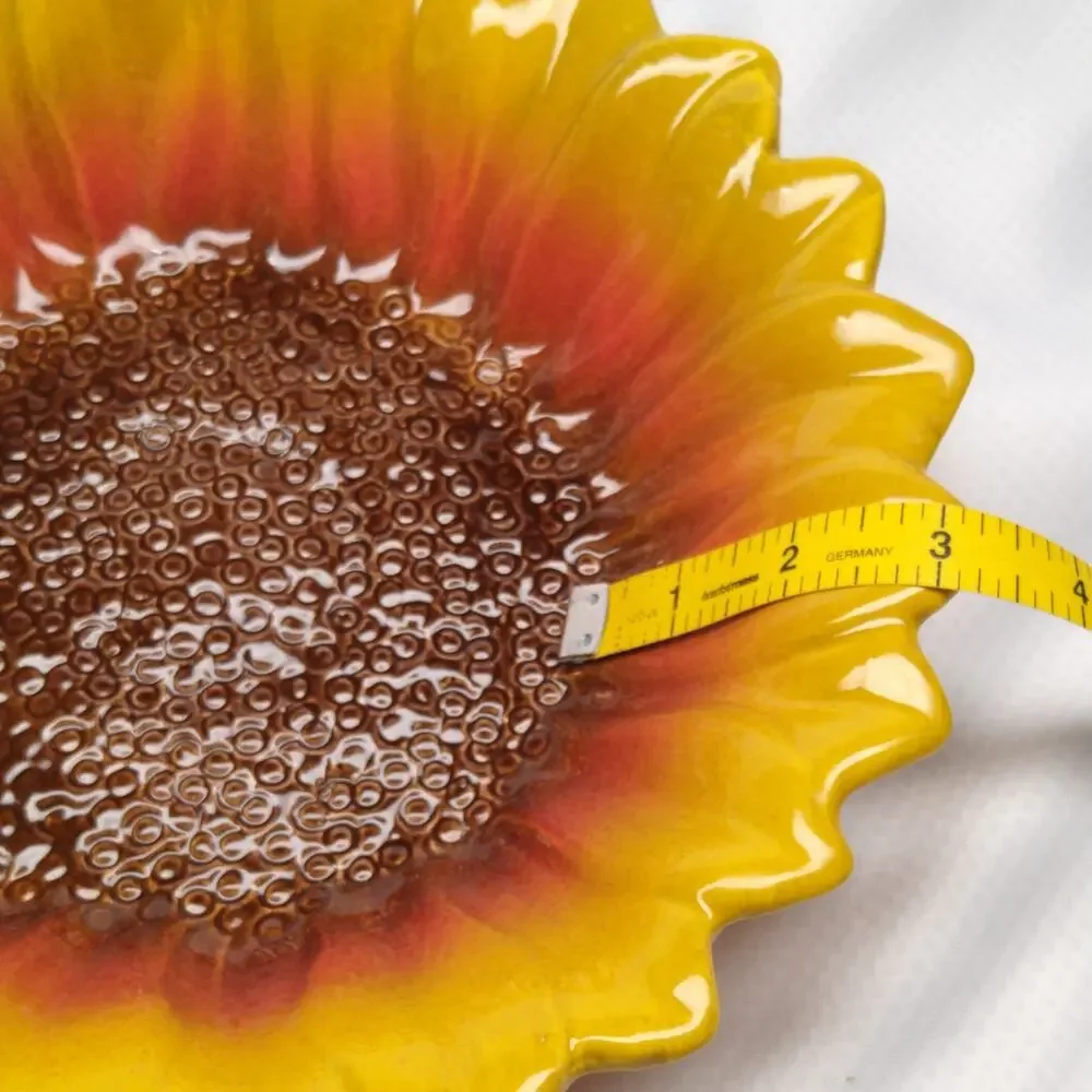 Vintage Ceramic Sunflower Bowl Textured Majolica Style 1970s Yellow Orange Japan